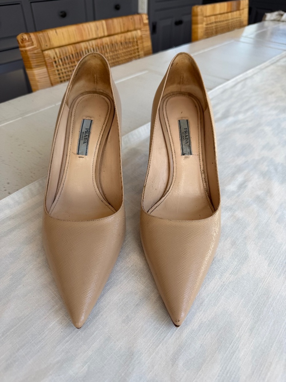 Prada beige leather pointed-toe pumps, size 39